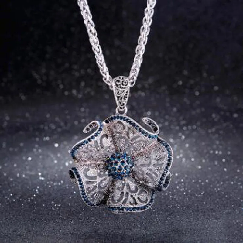 Винтажное длинное ожерелье с подвеской в виде цветка модное ажурной цепочкой на