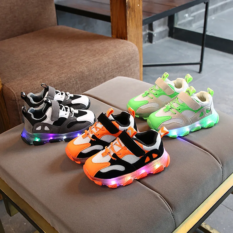 

Size 21-30 Baby Breathable Glowing Shoes Chaussure for Girls Kids Anti-slippery Sneakers Boys Led Light Up Casual Luminous Tenis