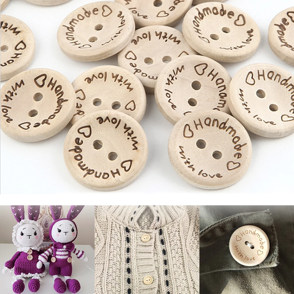 

15/20/25mm Handmade Letter Love DIY Crafts Scrapbooking Clothing Decoration Wedding Wooden Buttons Cards For Sewing Accessories