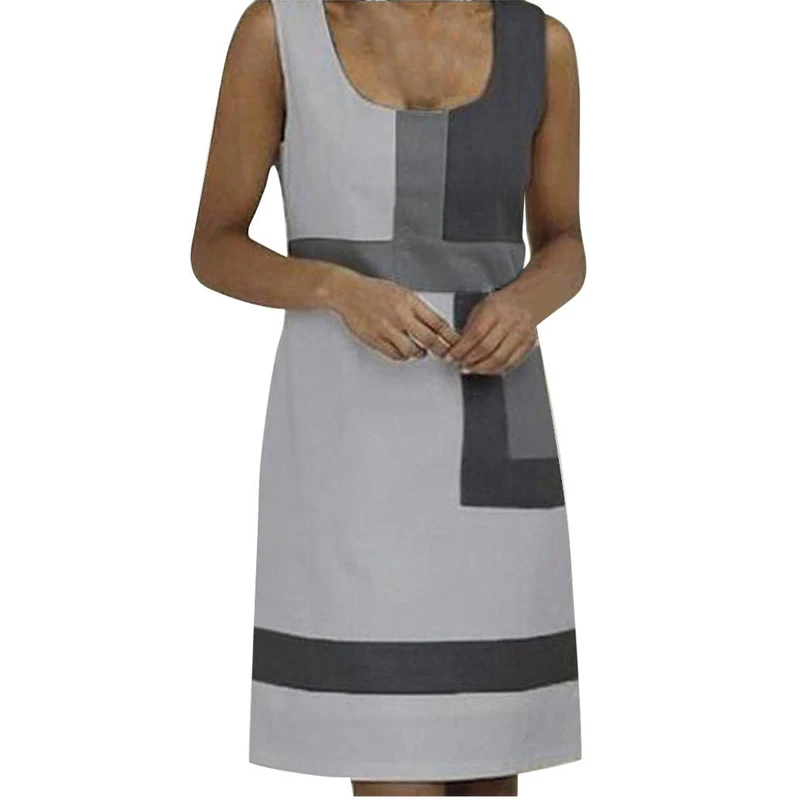 

Elegant Summer Casual Women Geometric Print Patry Dresses O-neck Sleeveless Temperament Slim Mini Tank Dress Vestidos De Verano