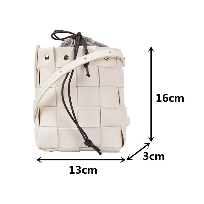 

Small White Bucket Bags for Women Weave Pu Leather Clutch Shoulder Bag Phone Sling Handbag Hand-woven Plaid Female Crossbody Bag