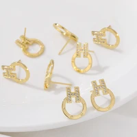 14k gold bag color preserving h letter round diamond earrings diy handmade earrings earrings earrings earrings accessories