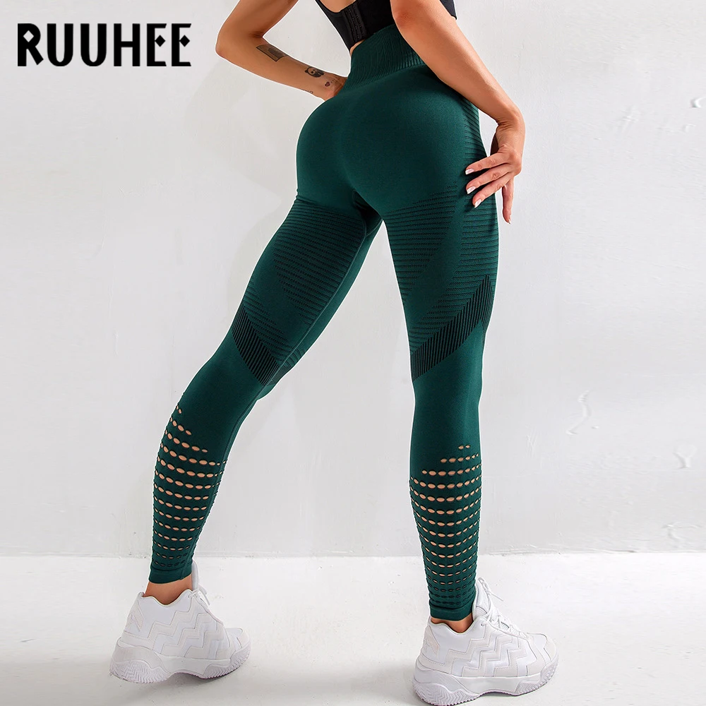 

RUUHEE Fitness High Waist Legging Hollow Out Seamless Breathable Gymwear Workout Running Yoga Pant Hip Lifting Trainning Wear