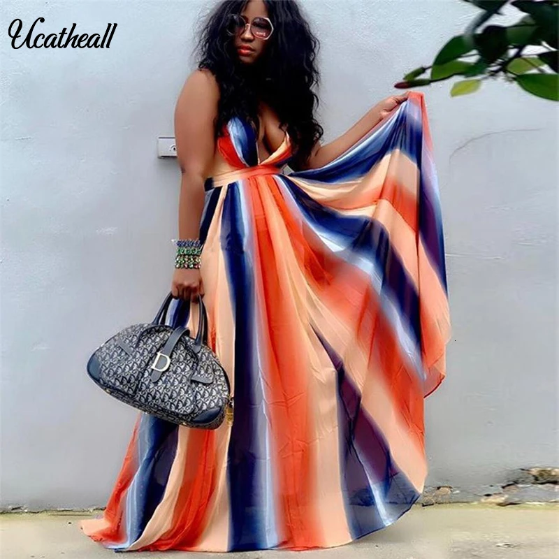 Женское шифоновое платье Ucatheall на бретелях с градиентом сексуальное Радужное
