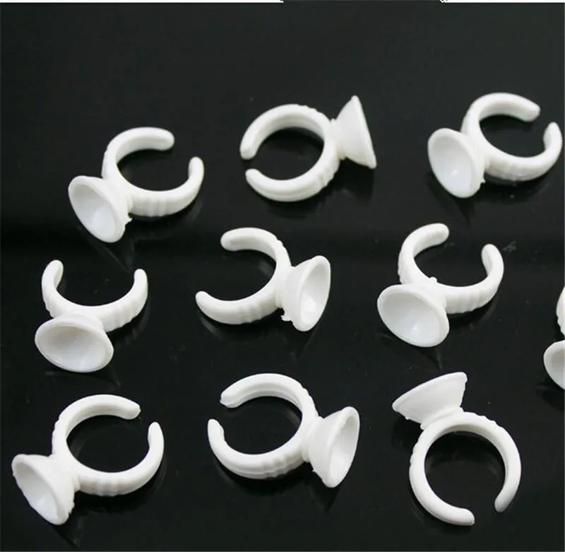 

100pcs Disposable Glue Rings False Eyelash Glue Holder White Plastic Holders Eyelash Extensions Glue Rings