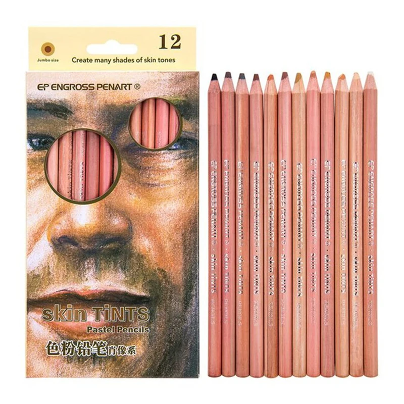 12 Colors/Set Professional Wood Soft Pastel Pencils Skin Tints Colored Pencil for Painting Drawing School Writing Art Stationery
