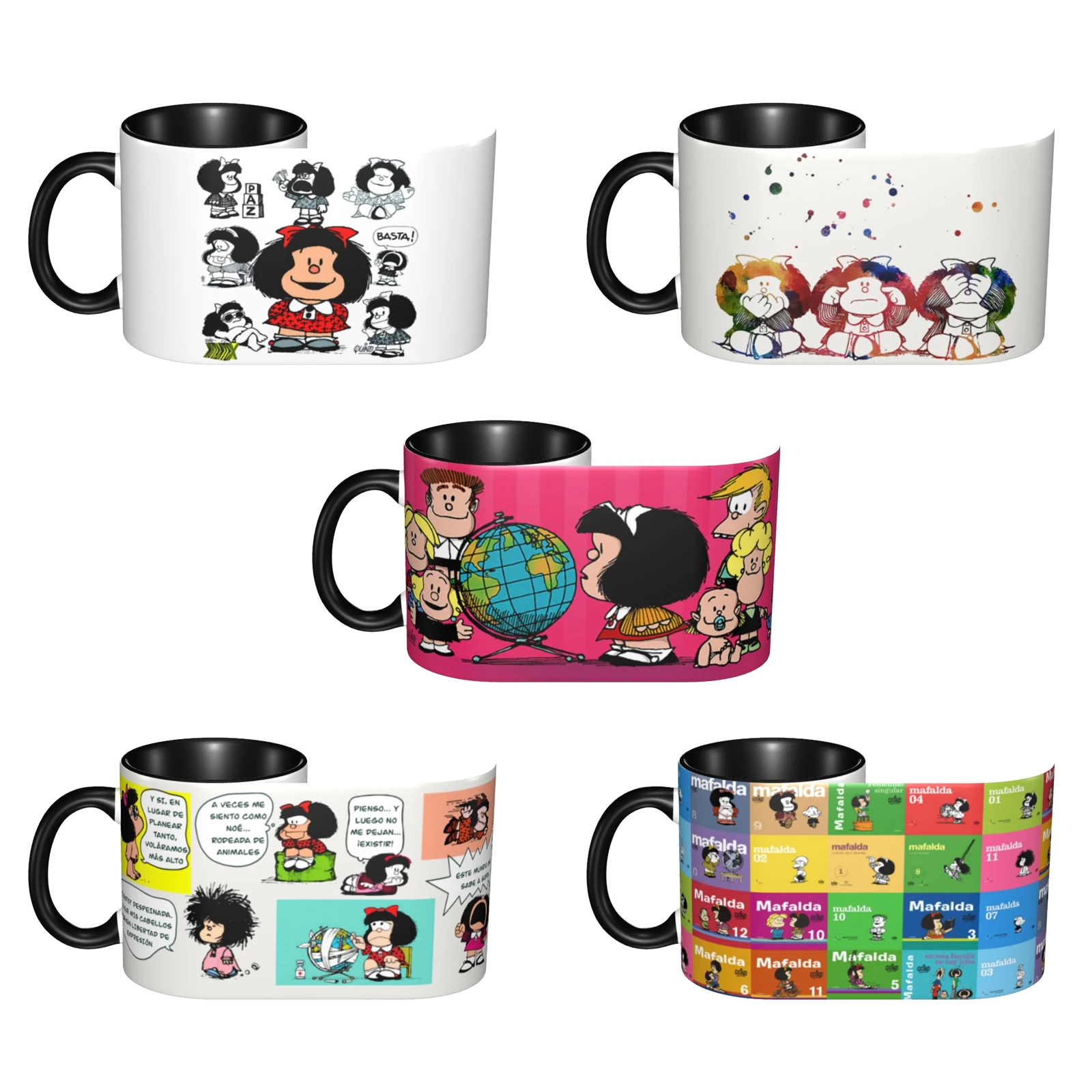 

Anime Mafalda Cartoon Collage 11 OZ Ceramic Coffee Mug with Handle Tea Cup for Cocoa Milk Cereal Drinks Mug