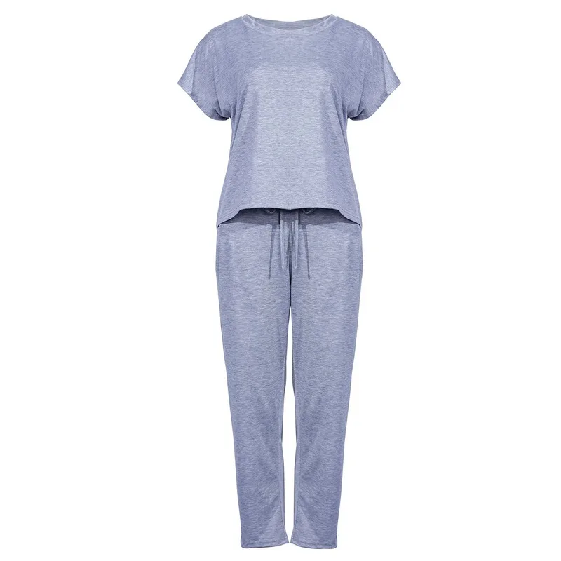 

KALENMOS Sports Tracksuits Women Sets 2 Piece Summer Jogger Solid Short Sleeve Sweatshirt Sportswear Trousers Plus Size Suits