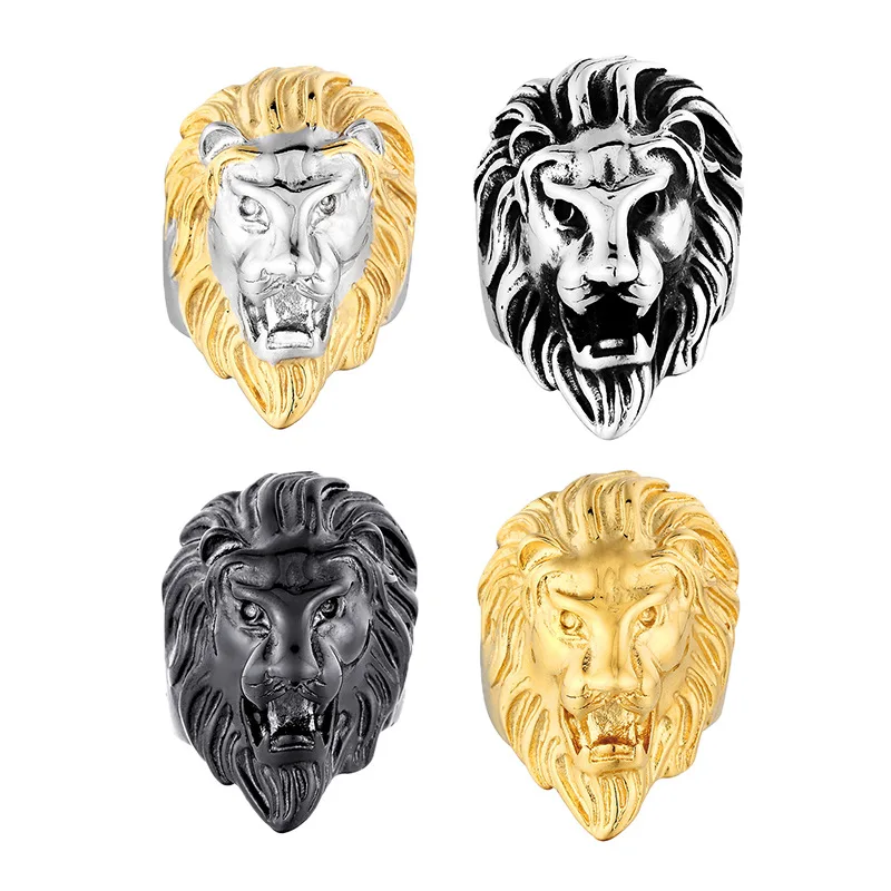 

New wish rock punk exaggerated men's titanium steel domineering lion king ring is not allergic and does not fade