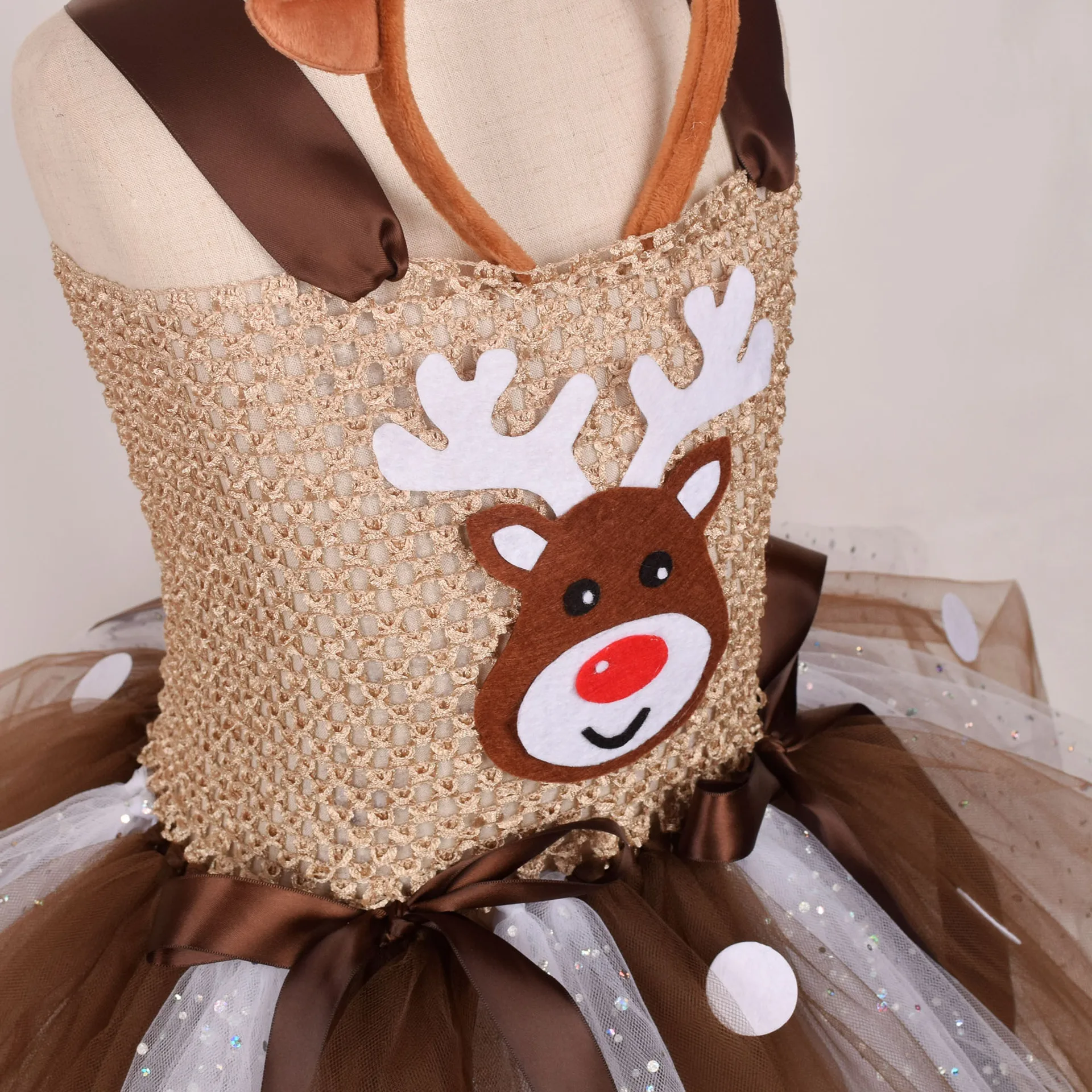 

Christmas Cute Deer Tutu Dress for Girls with Hairband Halloween Cosplay Costume Kids Reindeer Princess Dresses