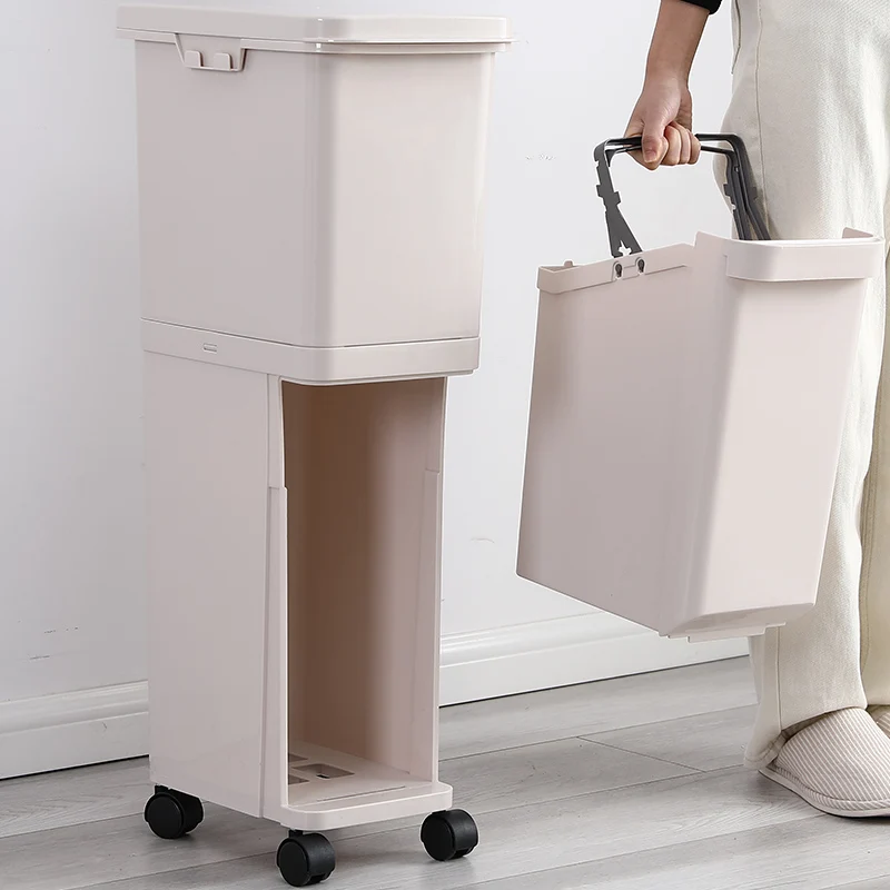 

Larger Capacity 2 Layers Trash Cans Wet and Dry Garbage Sorting Buckets Vertical Wheels Household Bin Recyclable Storage
