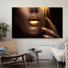 Картины на холсте с изображением лица женщины с золотом и жидкостью, большие настенные картины для гостиной, домашний декор без рамки