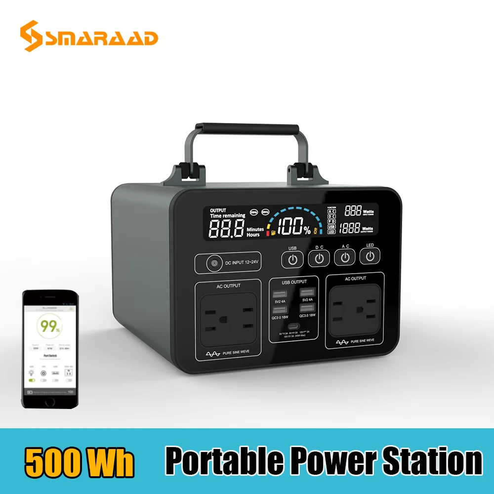 

500Wh 135200mAh Portable Powe Station Bank Emergency Power Supply Solar Generator with DC AC Inverter, Wireless Output Camping