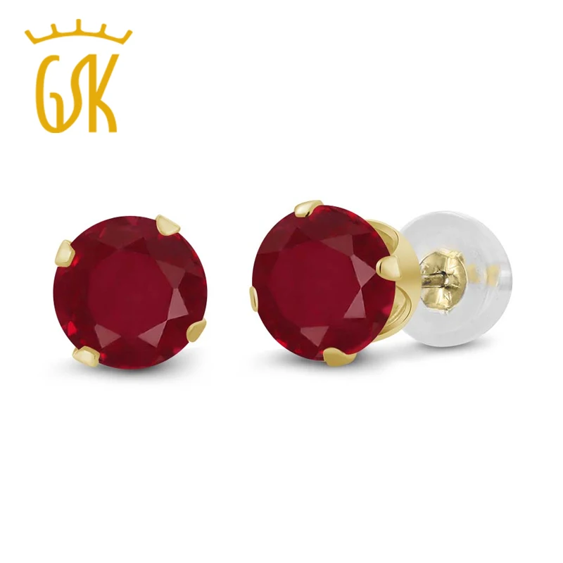 Женские серьги гвоздики GemStoneKing 1 12 карат Круглые 5 мм натуральный красный рубин 14