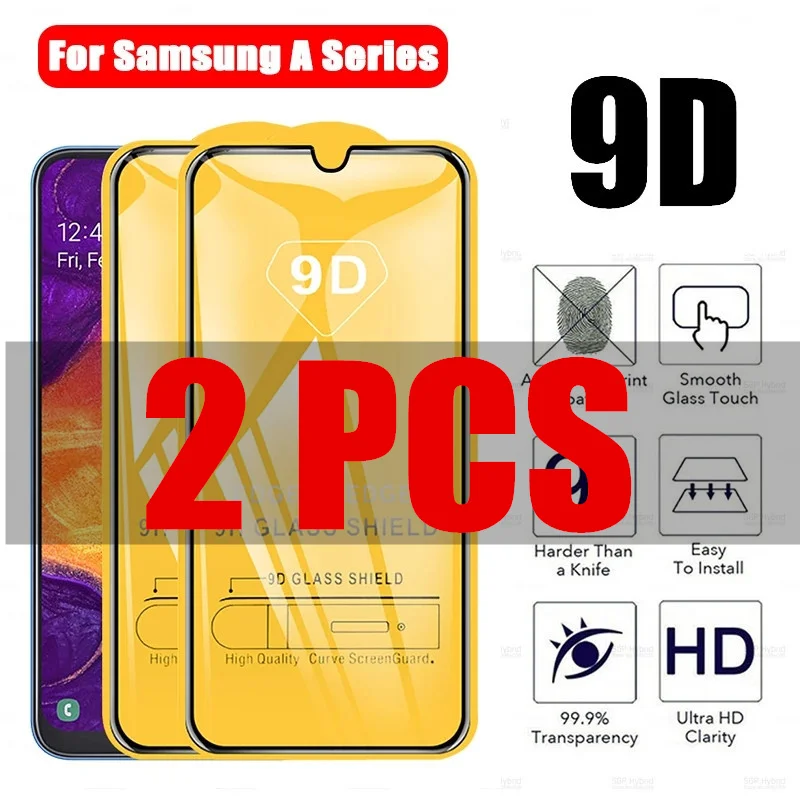 

2pcs For Samsung A50 9D Full Cover Protective Glass for Samsung Galaxy A30 A20 A10 A40 A60 A70 A80 A90 5G Tempered Glass Film
