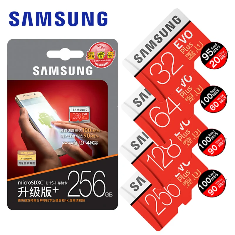 Карта памяти SAMSUNG Microsd 64 Гб 128 ГБ 256 512 100 МБ/с./с Class10 EVO Plus Micro SD 32 карта TF SDHC SDXC Mini Flash