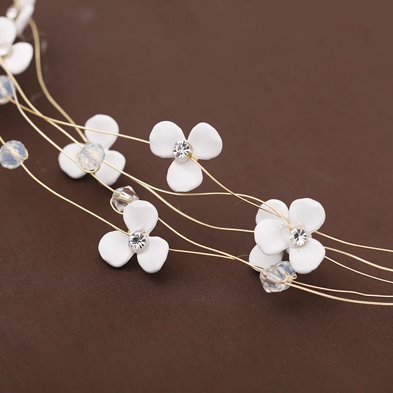 Жемчужная Повязка для волос белый цветочный обруч тиара простой головной убор