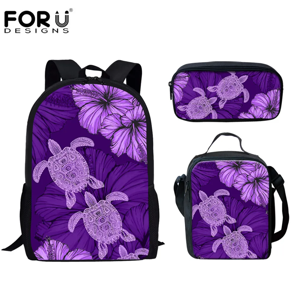 

FORUDESIGNS School Backpack 2020 Purple Hibiscus Turtle Design Fashion Kids Girls Boys Schoolbag Casual School Bags Set Mochilas