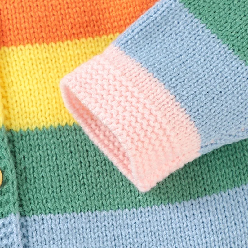 

Autumn Winter Children Kids Sweater Knitted Rainbow Striped Print Sweatshirt Baby Girls Cardigan Casual Cute Outerwear Coat Warm