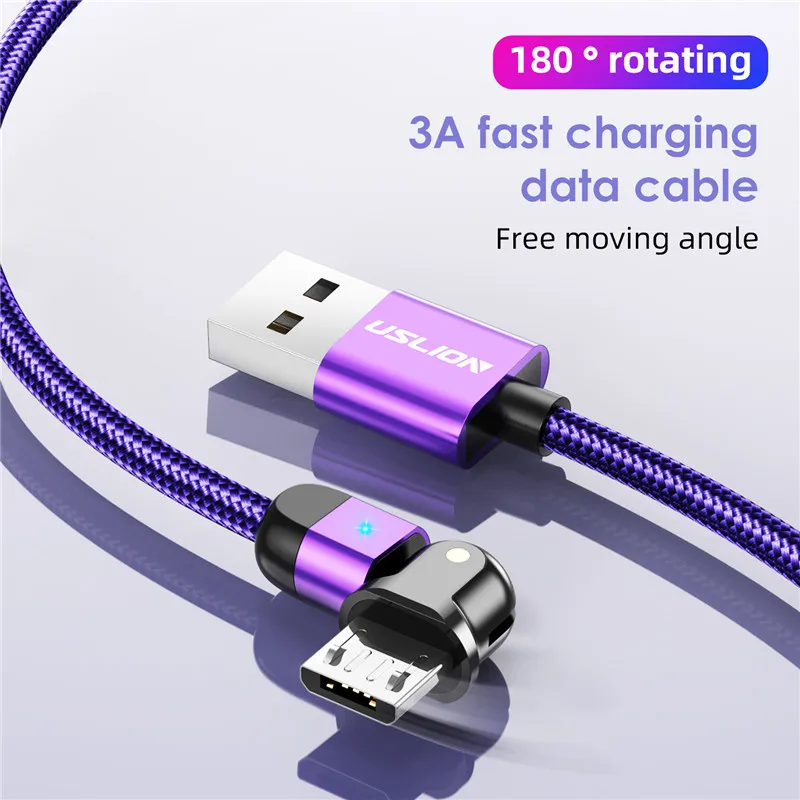 Кабель Micro USB USLION 3A кабель для быстрой зарядки и передачи данных 90/180 градусов Samsung
