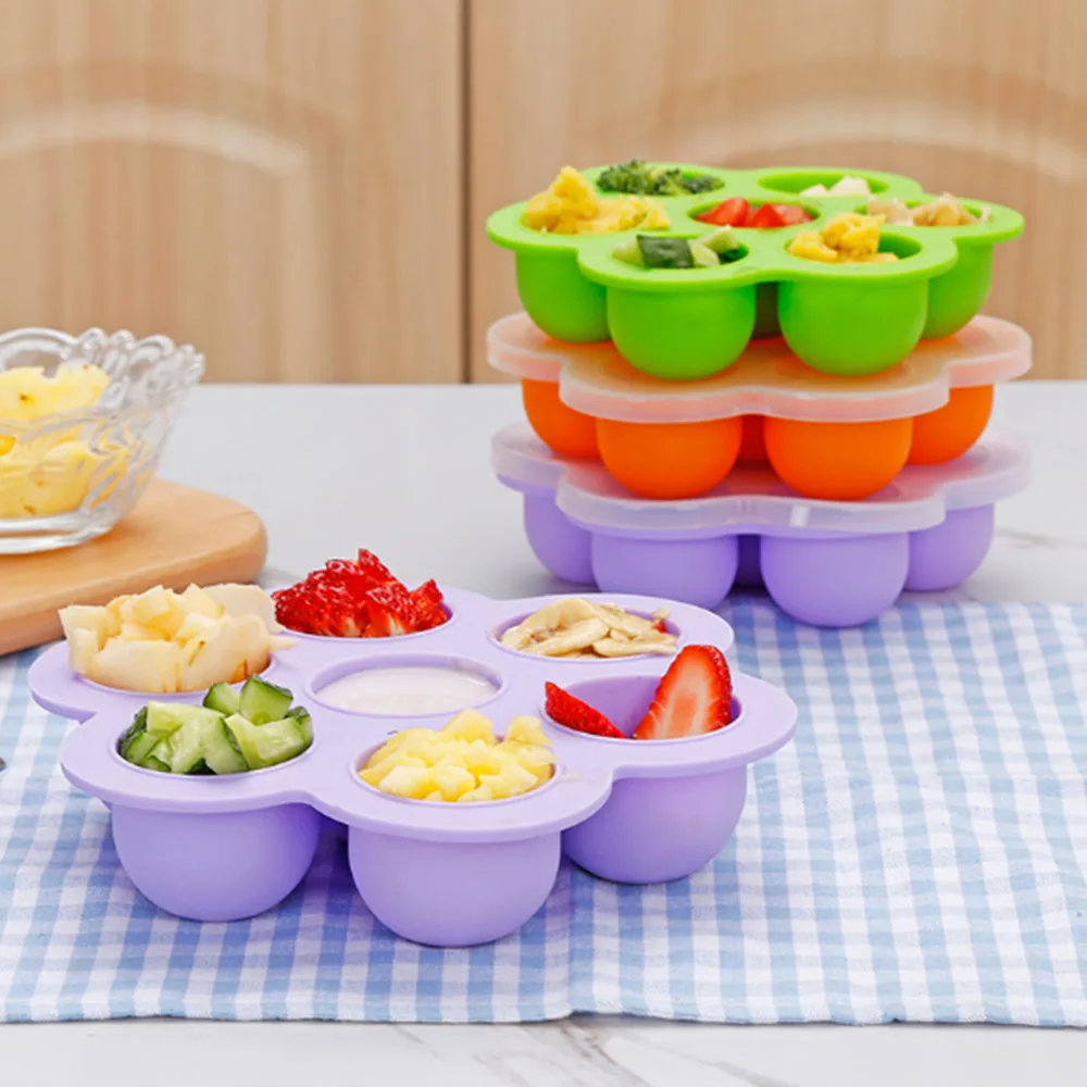 

Silicone Children Foods Container Food Supplements Storage Box With Lid Ice Tray Sealed Fridge Organizer