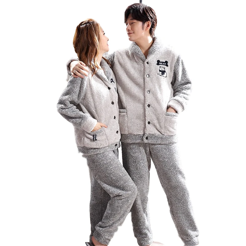 Коралловая флисовая пара пижам для мужчин и женщин сезон осень зима фланелевая