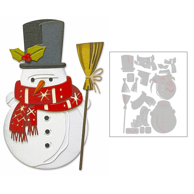 

2021 New Christmas Snowman Scarf Broom Holly Metal Cutting Dies For DIY Making Festival Greeting Card Scrapbooking No Stamps Set