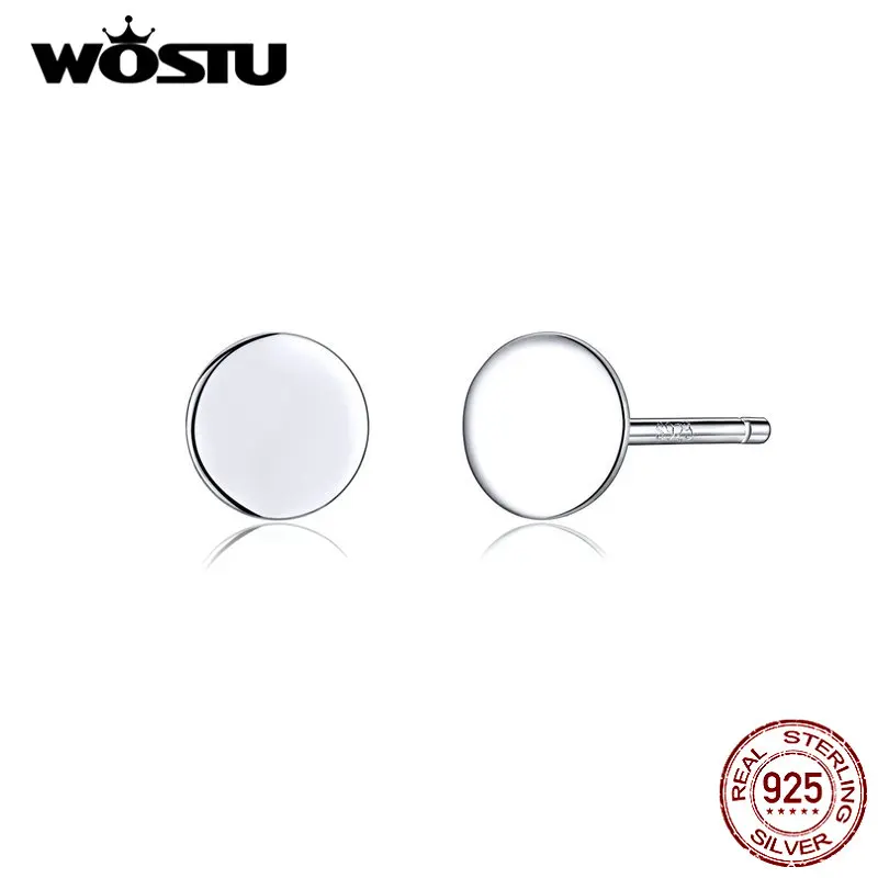WOSTU, настоящее 925 пробы, серебряные, круглые, маленький кусочек, модные серьги-гвоздики для женщин, для свадьбы, маленькие серьги, настоящее ювелирное изделие CQE693