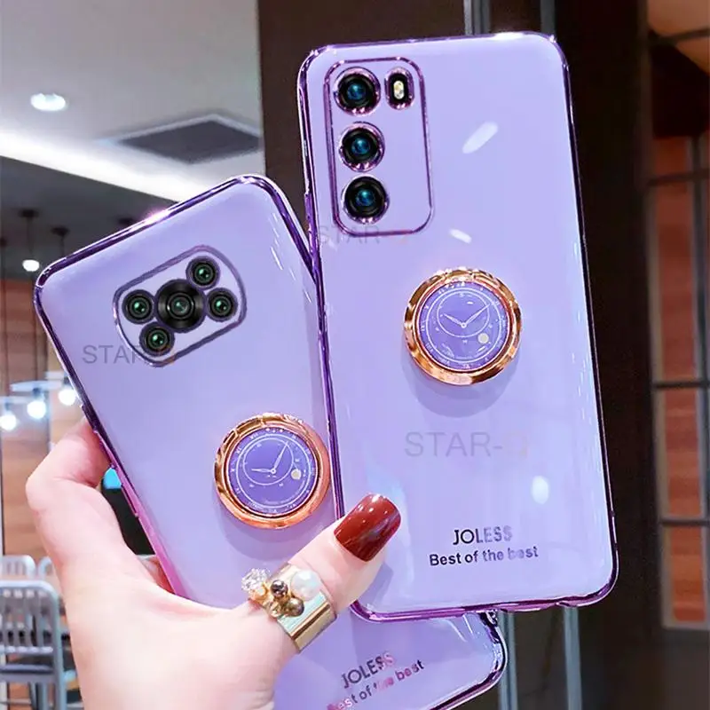 luxury plating ring holder phone case for xiaomi mi poco x3 pro x 3 nfc 5g x3pro poko m3 f3 soft silicone camera protector cover free global shipping
