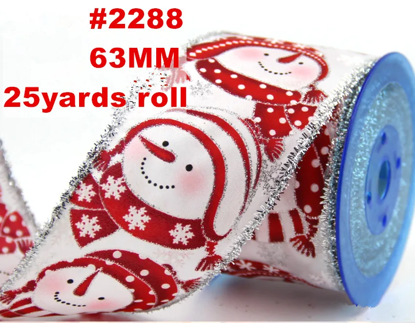 Декоративная Проводная Рождественская лента со снеговиком 63 мм X 25 ярдов с