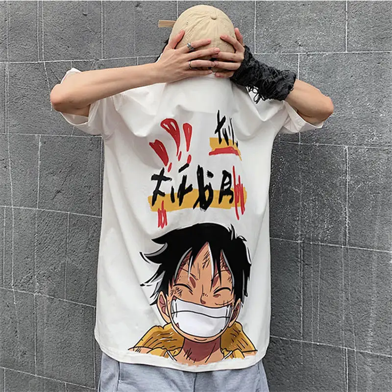 

2021 Summer Cartoon Print Top T-shirt Large Size Loose Short-Sleeved T-shirt Half-Sleeved Casual Cotton Hip-hop Men's T-shirt