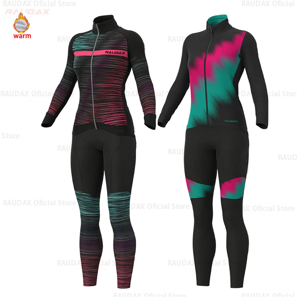 

2021 Women Winter Thermal Long Cycling Jersey Set Outdoor Fleece Riding Bike MTB Clothing Long Pant Suit Ladies Cycling Clothes