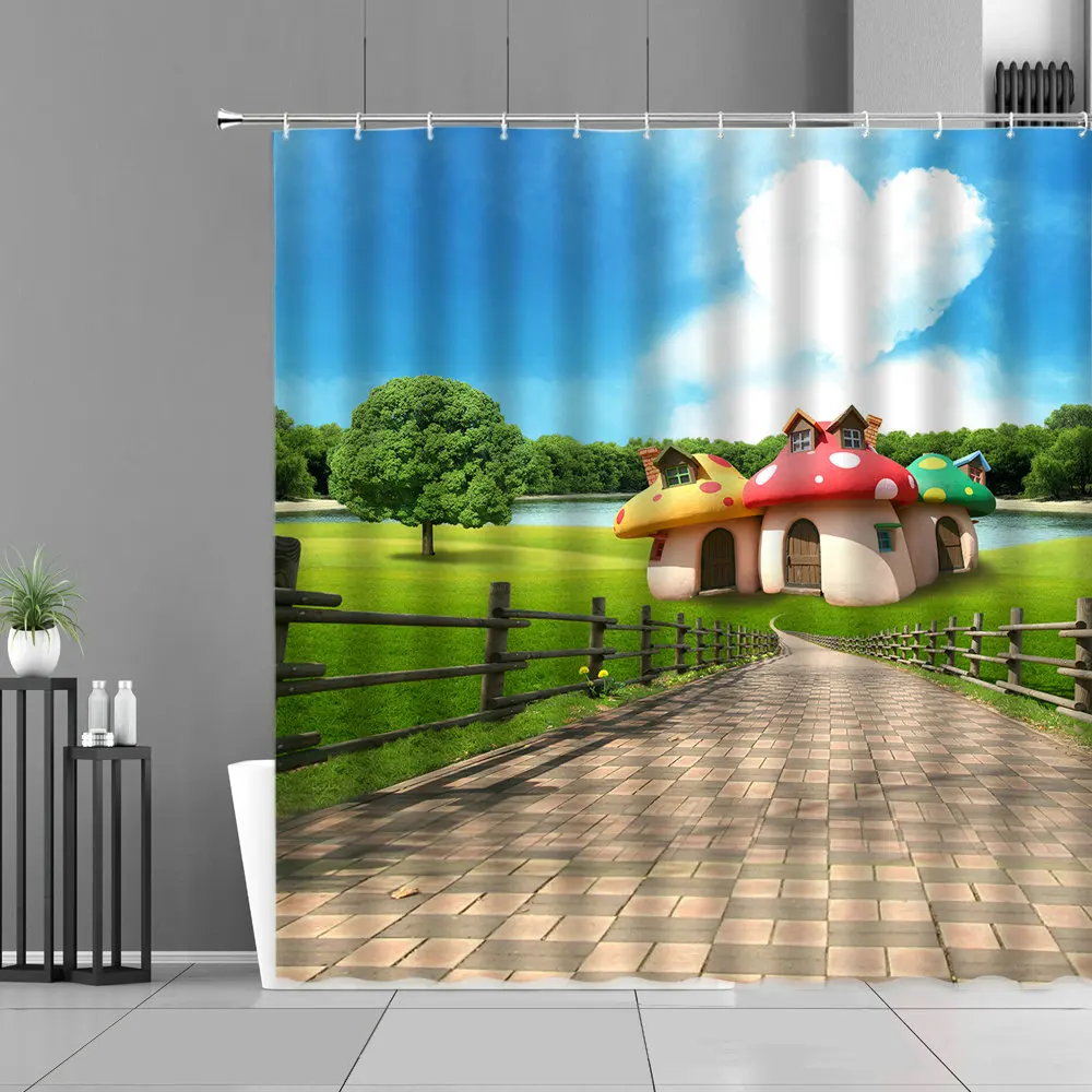 3d-занавеска для душа сказочный лес занавеска с зелеными растениями цветами