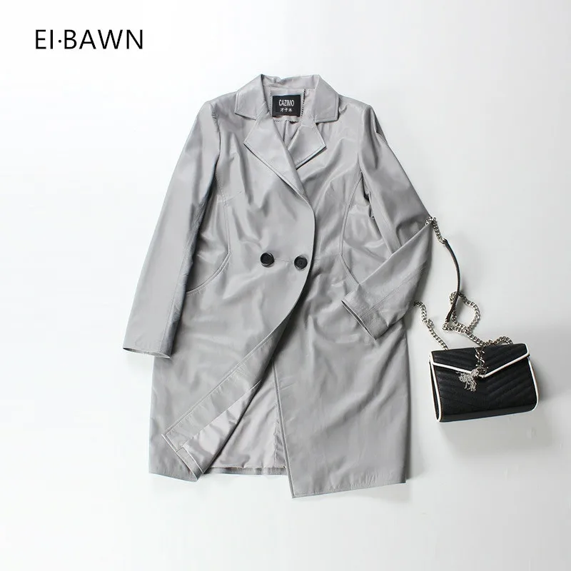 2019 натуральная кожаная женская куртка из овчины серый и черный цвета свободная