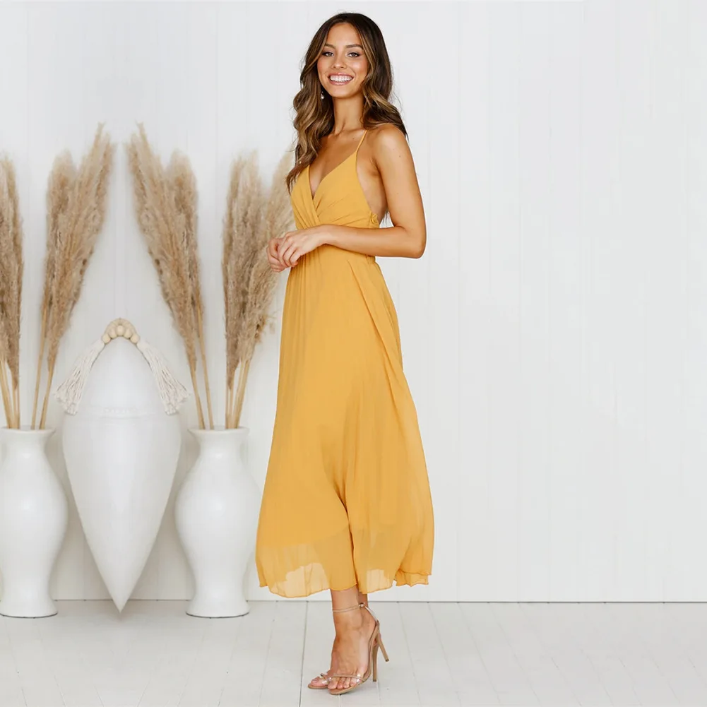 Sexy Dresses Party Night Club Dress 2020 Long Elegant White Summer Maxi Clothes V-Neck Hollow Out Spaghetti Strap Empire | Женская