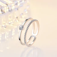 cute simple style two row finger rings shiny crystal thin hoops rose gold charming ring band accessories best gifts for women