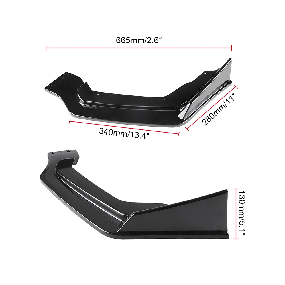 3 шт передний бампер яркий черный PP подбородок спойлер разветвители защита