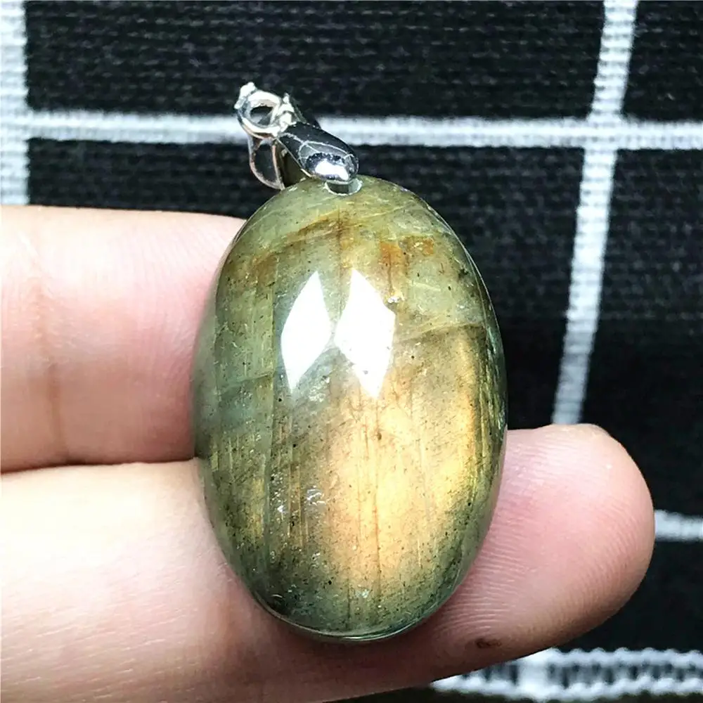 

Top Natural Yellow Blue Labradorite Necklace Pendant Jewelry For Woman Lady Man Crystal 26x18x11mm Oval Beads Silver Stone AAAAA
