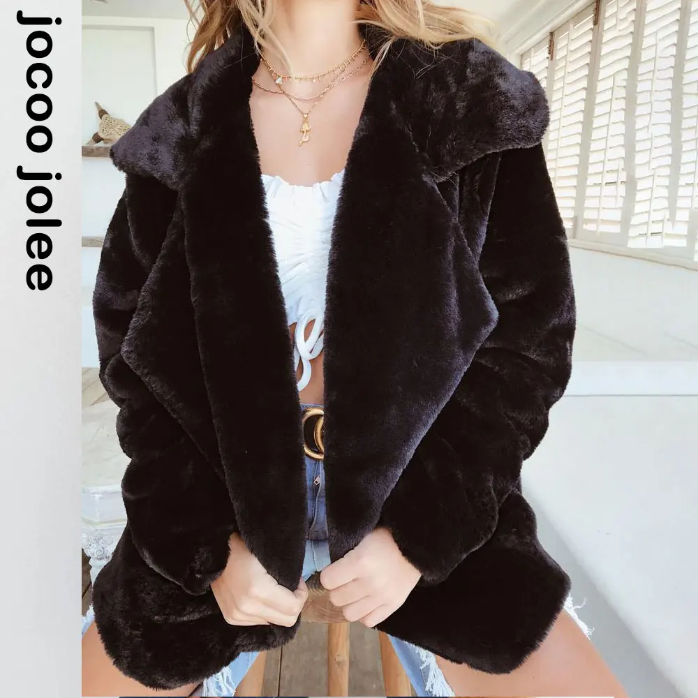 

Female Elegant Solid Faux Fur Coat Women Turn Down Collar Overcoat Warm Sexy Causal Cardigan Blouse Plush Jacket Fashion Outwear