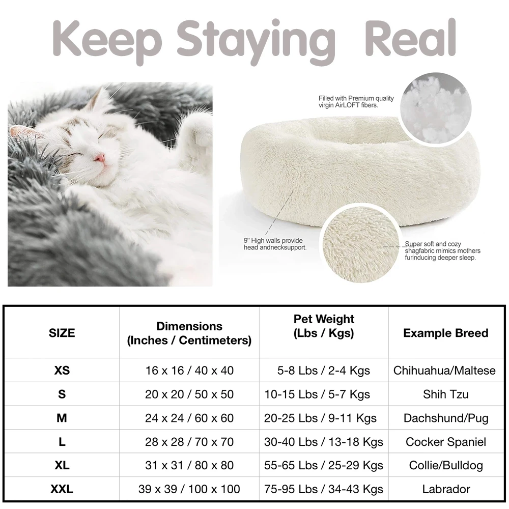 

Long Plush Super Soft Dog Bed Pet Kennel Round Sleeping Bag Lounger Cat House Winter Warm Sofa Basket for Small Medium Large Dog