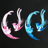 1pcs chinese style blue pink bird embroidery patch applique iron on clothing dress sticker diy craft patches decora accessorry