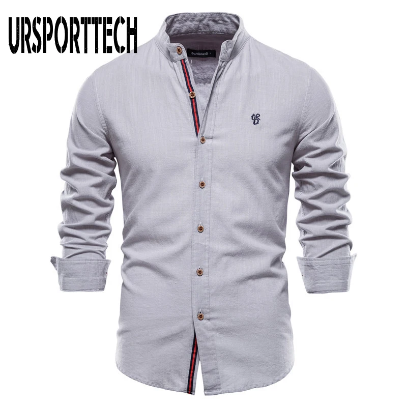 URSPORTTECH новые модные мужские рубашки с длинным рукавом хлопковая Однотонная