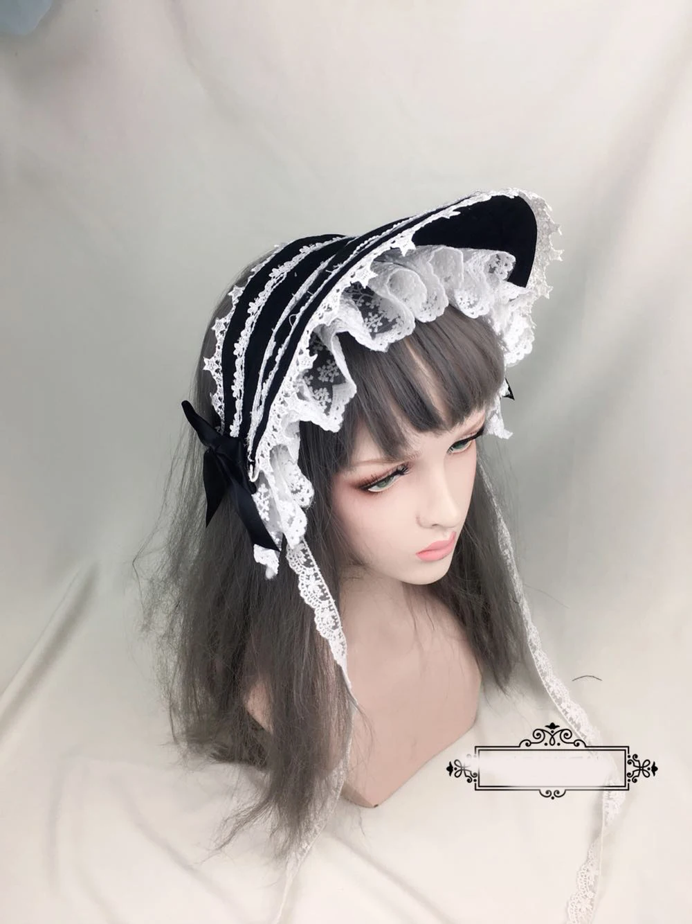 Lolita Gothic Retro Black Lace Trim Simple Bonnet Headwear Top Hat Adjustable Sun Women Princess Victorian Bandge Half Bnt |