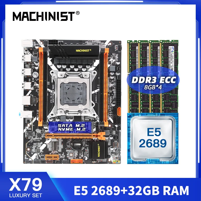 Online MASCHINIST X79 Motherboard LGA 2011 Set Kit Mit Intel Xeon E5 2689 Prozessor DDR3 32GB 4*8G ECC RAM Speicher NVME M.2 X79 Z9-D7
