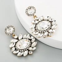 alloy glass rhinestone earrings flower geometric colorful crystal large dangle earrings korea fashion ladies jewelry wholesale