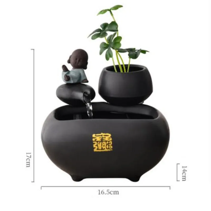 Creative Chinese Ceramic Fish Tank Water Fountain Decoration Living Room Office Desktop Humidification Feng Shui Ornaments - Цвет: B Black