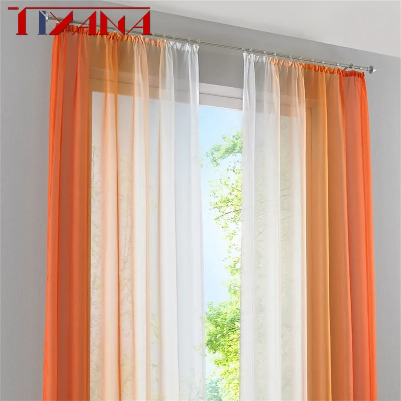 Cortina con acabado de 2 paneles, cortina de tul gradiente naranja para sala de estar, dormitorio, cocina, cortina corta de café, D002 #42