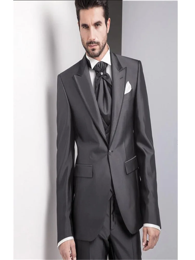 

2021 Italian Charcoal Tuxedo Suits wedding suits customized tuxedos for men Prom tuxedos best men suits( jacket+Pants+vest+tie)