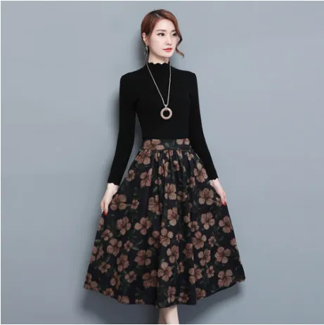 2019 новые осенние зимние шерстяные юбки с принтом корейские женские большие