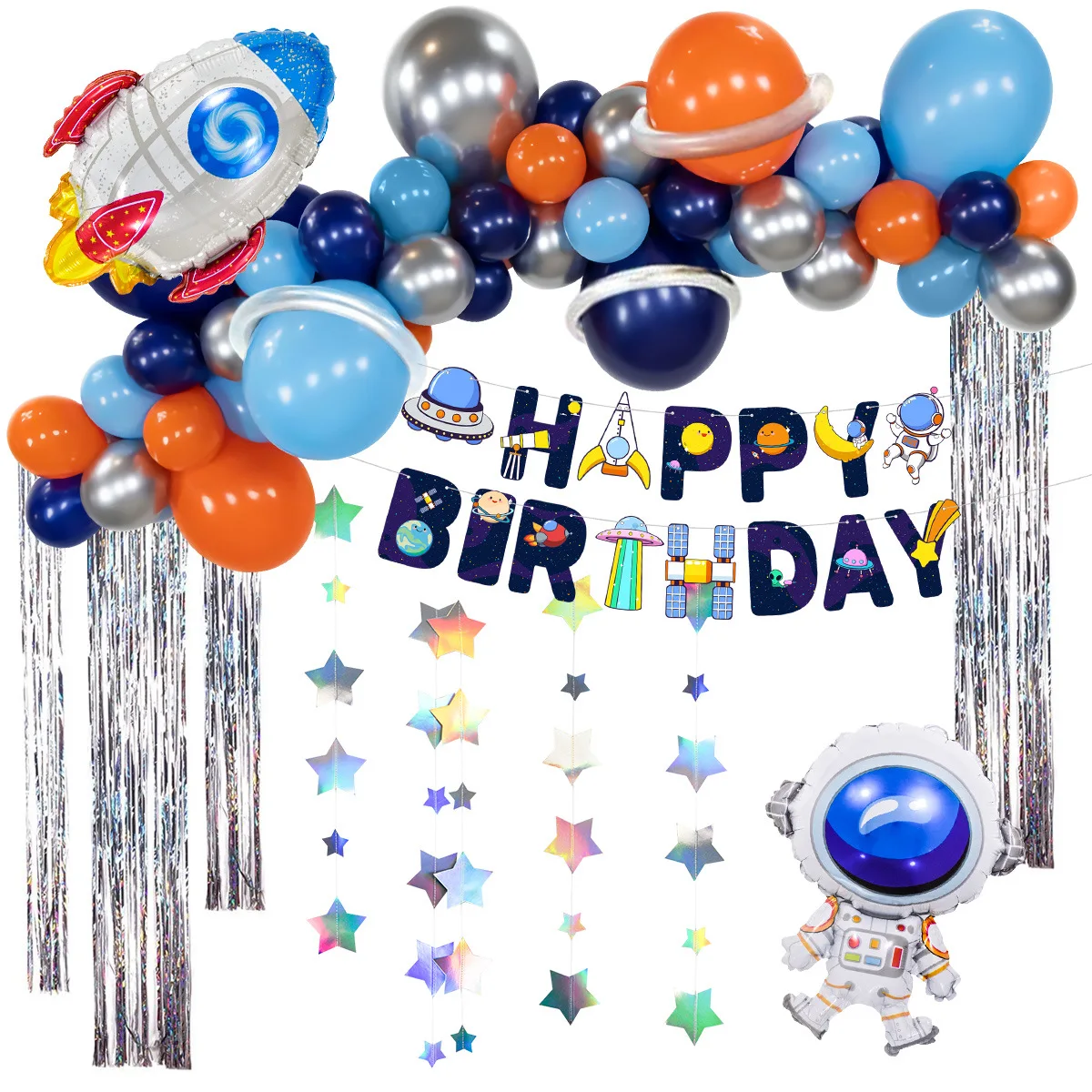 

New Balloon Birthday Flag Astronaut Themed Birthday Party Rocket Balloon Decoration Aluminum Balloon Set